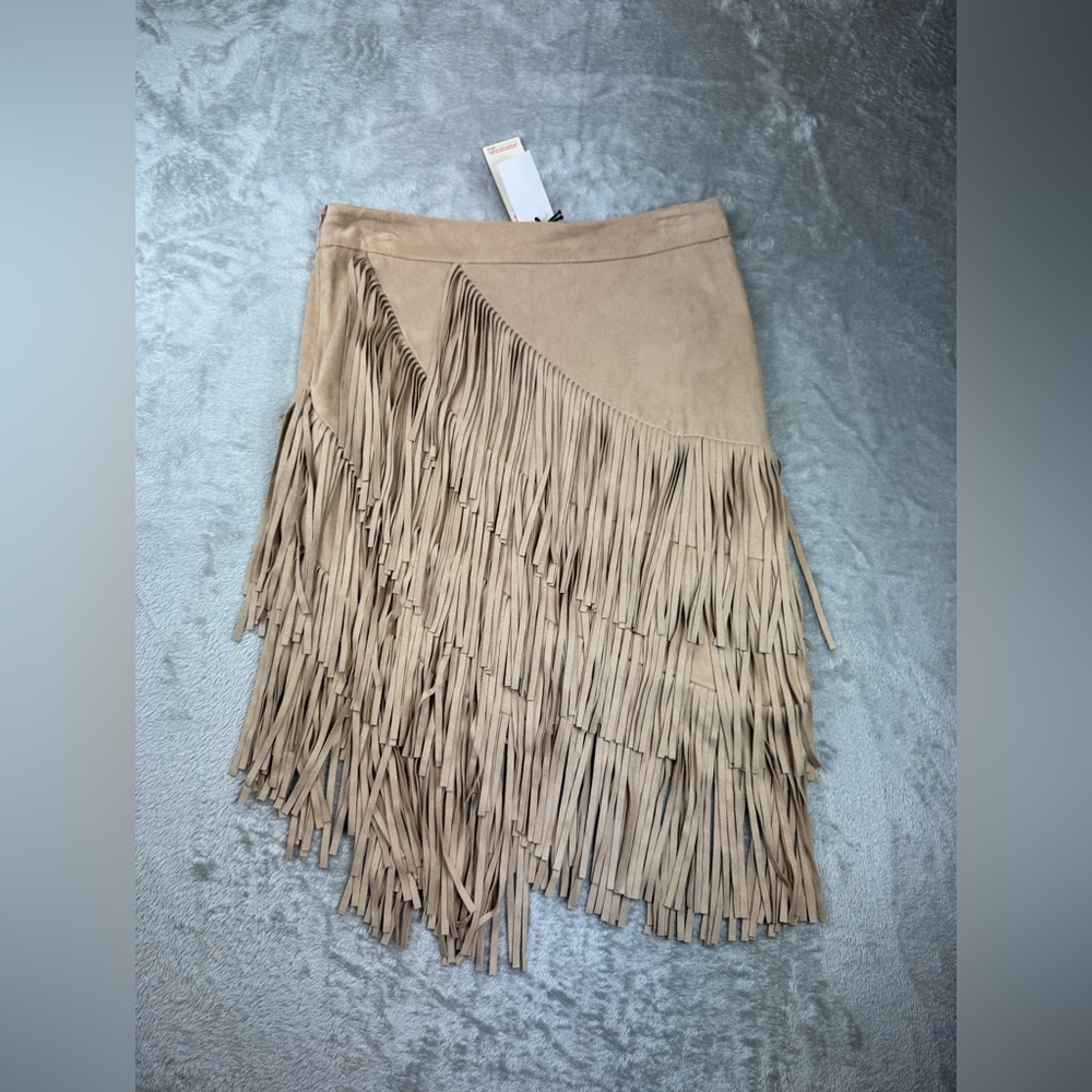 Idyllwind Beige Asymmetrical Fringe Skirt